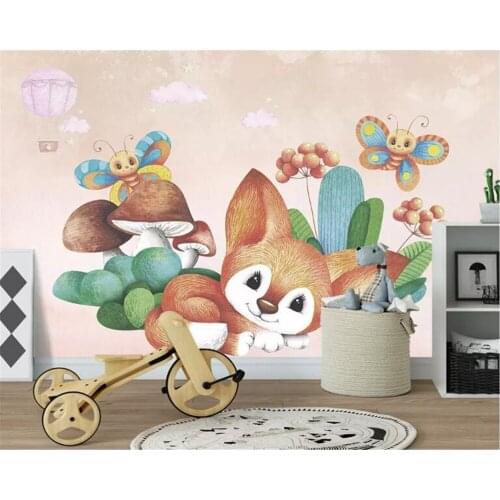 Beibehang Custom Living Room Background Wall 3d Wallpape Cartoon Squirrel Hot Air Balloon mushroom Cartoon 3d wallpaper mural