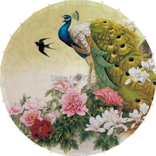Free shipping Dia 84cm chinese handmade peafowl standing in the peony flowers oiled paper umbrella waterproof parasol umbrella