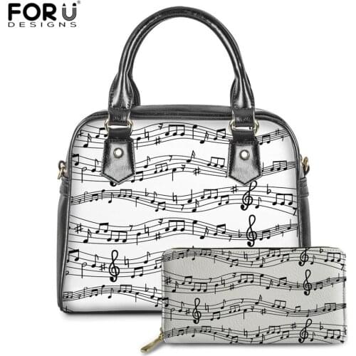 FORUDESIGNS Brand Design Music Sheet Note Print Women Leather Handbags Purse Set Luxury Ladies PU Shoulder Bags for Womens 2020