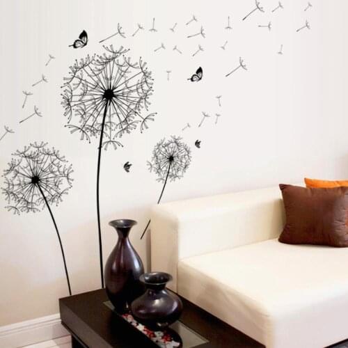 Black Dandelion Wall Sticker Removable Creative Flower Furniture Tiles Mirrors Windows Wall Stickers Home Living Decoration