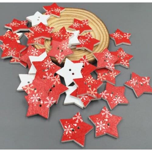 DIY 100pcs Christmas Collection Green/red Wooden Buttons Star Sewing Scrapbooking Crafts decoration 2-Hole 26mm