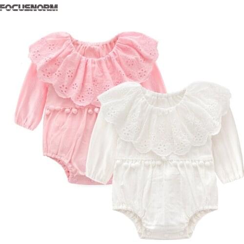 FOCUSNORM Autumn Infant Baby Girls Jumpsuits Long Sleeve Lace Floral Print Sweet Style Creative Lace Collar Plush Ball Bodysuits