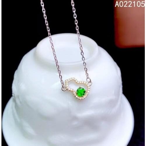 KJJEAXCMY fine jewelry 925 sterling silver inlaid Natural Diopside Womens popular lovely gourd gem pendant necklace support det
