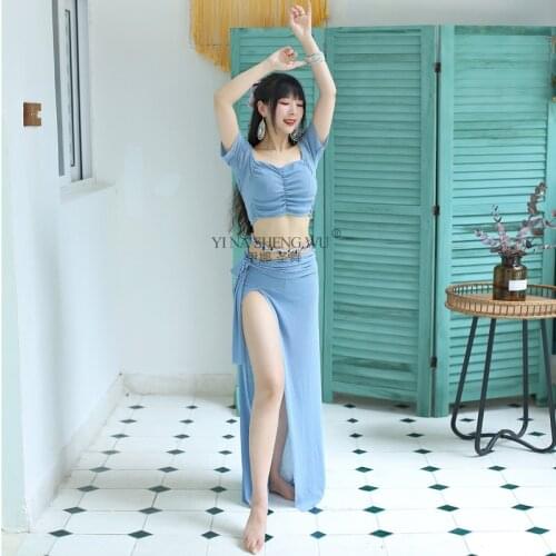 Belly Dance Set Women New Dance Exercise 2pcs Suit Summer Oriental Dance Performance Wear Slit Skirt Female Competition Costumes
