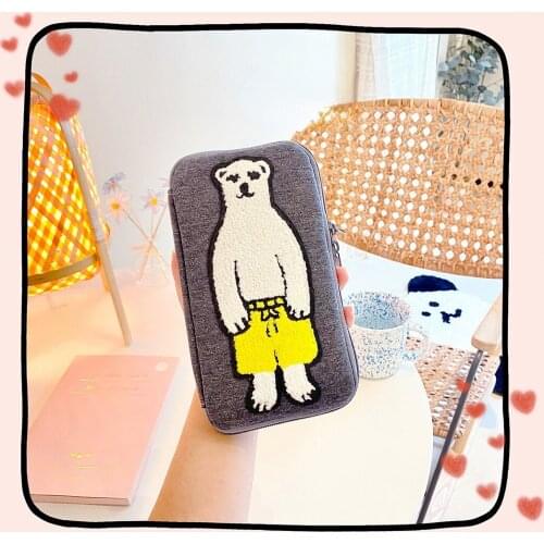 Handsome Bear Cloth Pencil Case Cute Embroidery Plush Student Stationery School Supplies Storage Bag Pencil Bags Cute Kawaii Bag