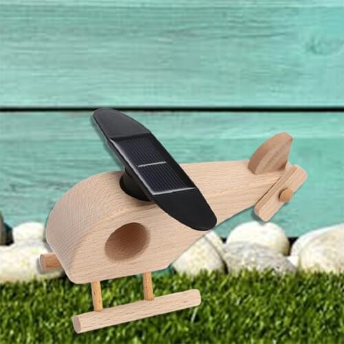 Creative Wooden Solar Power Helicopter Model Kids Early Educational Toy R7RB