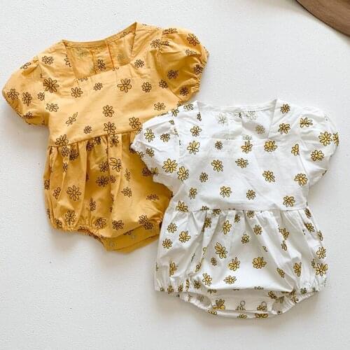 Summer Newborn Baby Girls Cotton Short Sleeve Flower Jumpsuit Korean Style Infant Baby Girl Bodysuits Baby Girls Clothes