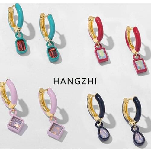 INES New Color Drip Glaze Enamel Zircon Geometric Drop Circle Earrings for Women Girls Party Fashion Dangle Jewelry HANGZHI 2021