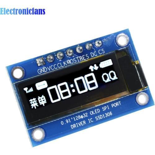 0.91 Inch White OLED LCD Display SPI 128x32 DIY Module SSD1306 Driver IC For Arduino PIC DC 3.3V-5V