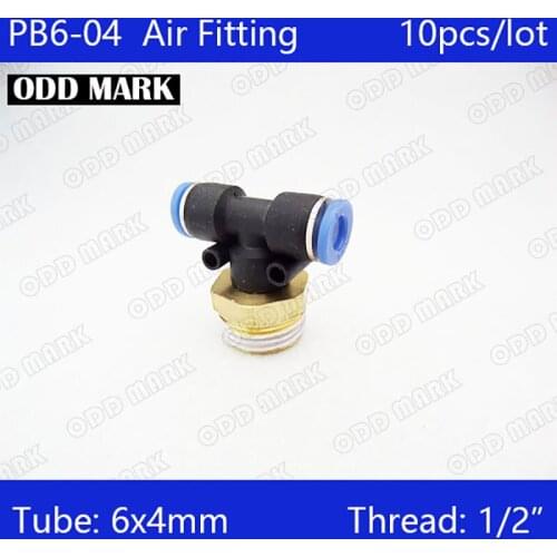 PB6-04 Free shipping HIGH QUALITY 10pcs 6mm-1/2" Threaded Male Tee Pneumatic Connector