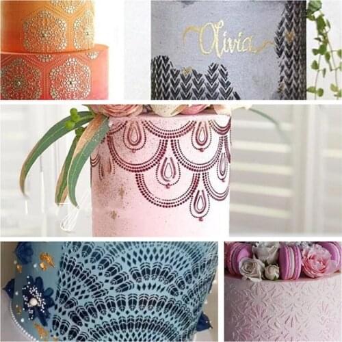 Hollow Shape Cake Mold Plate Inkjet Template Geometric Retro Line Scraper Pattern Embossed Cake Baking Supplies