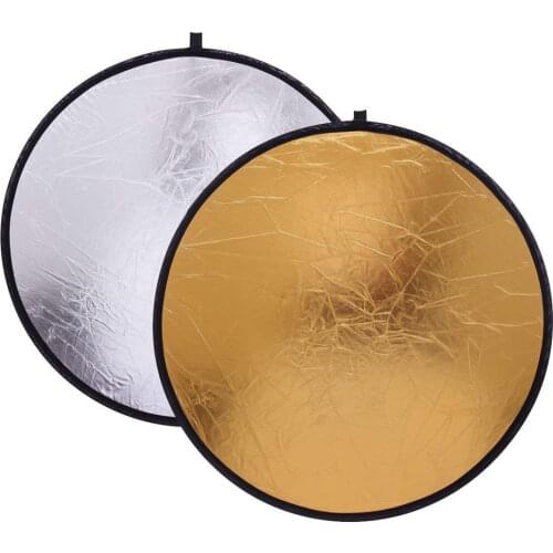 2 in 1 110cm Light Reflector Portable Collapsible Round Photography Reflector Gold & Silver for Portrait Photography Accessories