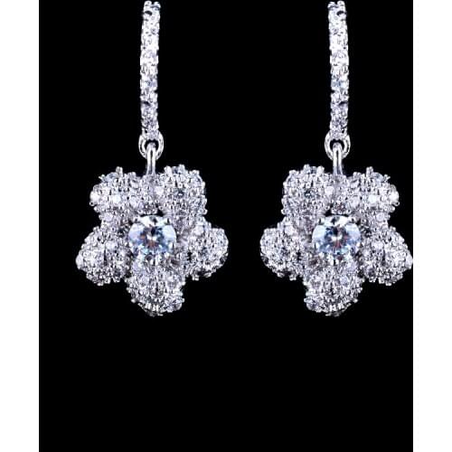 Silver Plated Flower Earrings with 3 colors Zircon Stone Women Birthday Gift Bijouterie GLE3347