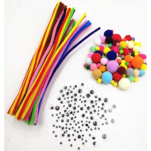 Colorful Plush Sticks Pompoms Googly Wiggle Eyes Kids DIY Montessori Craft Pipe Math Counting Education Stick Child Puzzles Toy