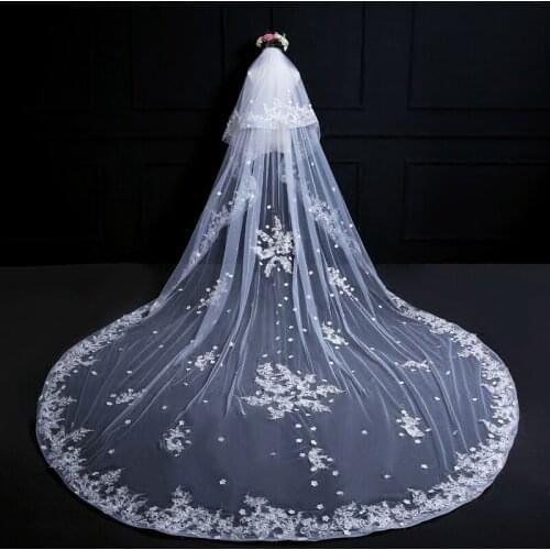 Bridal Veil luxury lace veil flowers trim 3D lace veil Wedding Dress Veil