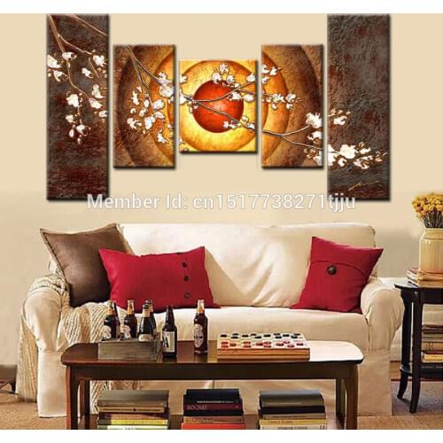 Hand Painted yellow blown Canvas Painting Art flowers and sun Modern Abstract 5 Piece Oil Picture Wall Decor For Home Sets