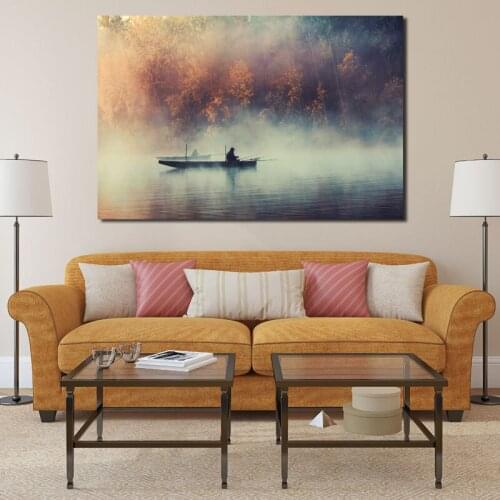 Fishing Man Trees Lake landscape Wall Art Canvas Posters Prints Painting Wall Pictures For Modern Living Room Home Decor Artwork