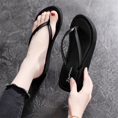 Summer Beach Flip Flops Women Fashion High Heel Anti-Slip Slippers Female Outdoor Korean Height Increasing Clip Toe Sandals