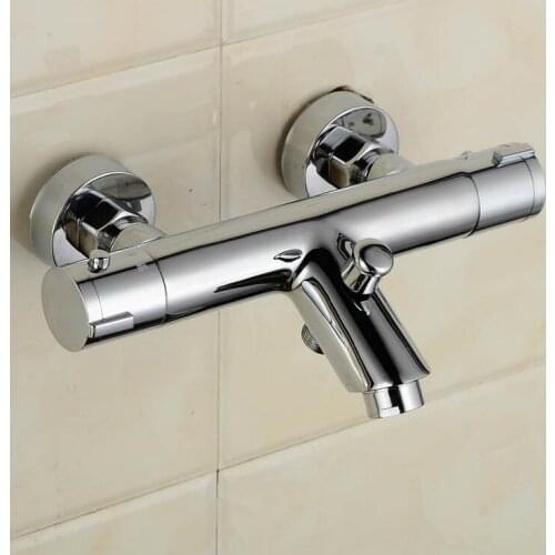 Thermostatic mixer valve bathroom shower faucet, Dual handle wall mount shower faucets, Brass thermostatic shower faucet mixer