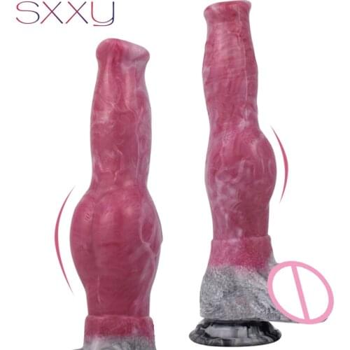 SXXY Giant GreatDane Dog Dildo with Triangle Sucker for Women Big Knot Fantasy Animal Penis Adults Sex Toys Gory Anal Butt Plug