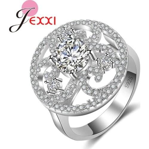 Vintage 925 Sterling Silver Jewelry Hollow Out Cubic Zirconia Crystal Engagement Party Rings For Women Valentines Day