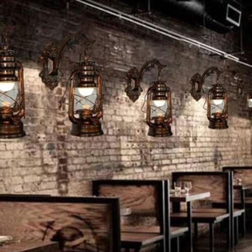 Vintage LED Wall Lamp Barn Lantern Retro Kerosene Wall Light European Antique Style