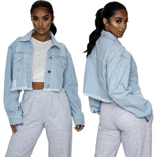 Women Denim Jackets Blue All-match Short Coats Turn-down Collar Single-breasted Button Denim Coats Vintage Casual Jeans Jackets