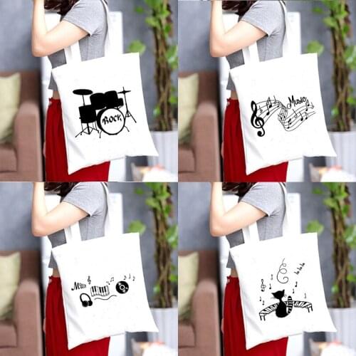 Musical Instrument Printing White Canvas Bag Eco Reusable Fashion Eco Female Shopper Harajuku Book Bags Women Shopping Tote Bag