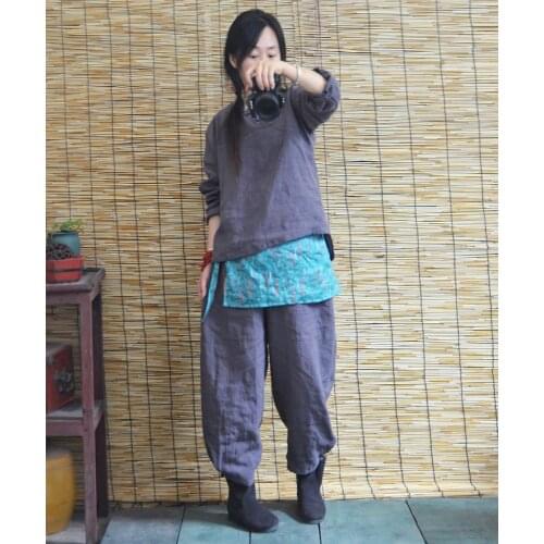 Women Solid Color Linen shirts Ladies Vintage Flax Blouse Tops Female Retro Handmade Button Shirt 2018 Autumn Spring Tops