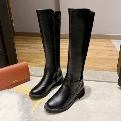 Autumn Large Size 35-43 Knight Boots Mid-heeled High-tube PU Womens Boots Winter Designer Brand Luxury Women Shoes 2021