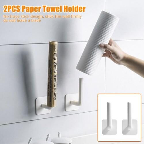 2pcs Kitchen Paper Towel Holder Self-adhesive Accessories Under Cabinet Roll Rack Tissue Hanger Storage Rack for Bathroom Toilet