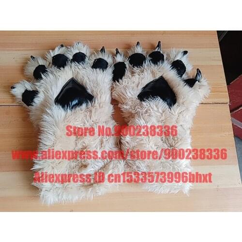 2 Pieces Cute Cat Kitten Paw Claw Beige Black Gloves Fursuit Anime UNISEX Costume Cosplay Plush for Party Accessories