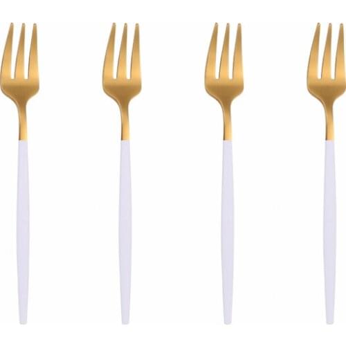 4 Pcs Fruits Stainless Steel Spoon Fork Metal White Gold Coffee Snacks Fruit Salad Dessert Snack Cake Fork Creative Kitchen Tool