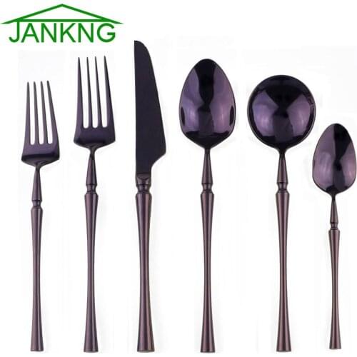 6/5/4pcs Luxury Purple Dinner Sets Stainless Steel Cutlery Tableware Shiny Knives Forks Dining Dinnerware Western Plate of Sets