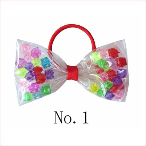50 BLESSING Girl 4.5" Crystal Hair Bow Transparent PVC Accessories Swim Elastics