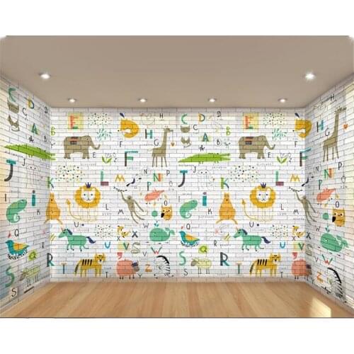 Beibehang papier peint mural 3d Nordic Cartoon Mural 3d Animals 26 Letter Theme Children Room Background Wallpaper for Kids Room