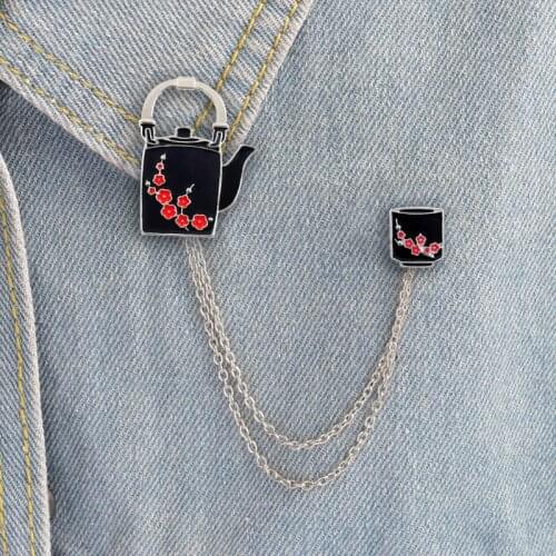 China Style Plum Blossom Brooch For Women Enamel Brooches And Pins Kettle And Cup Badge Demin Hat Pin Accessories