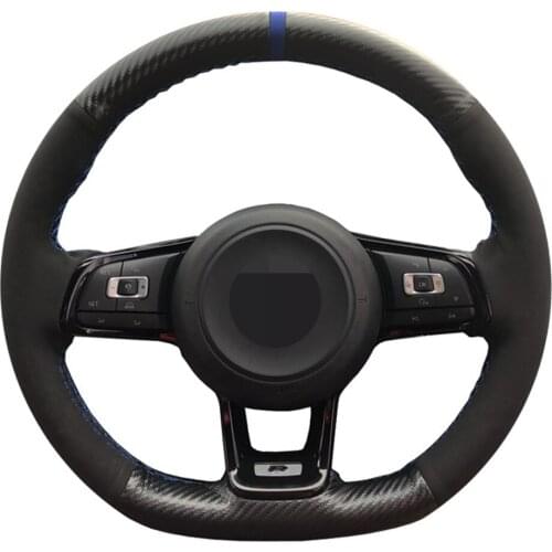 Car Steering Wheel Cover Hand-stitched Black Genuine Leather Suede For Volkswagen Golf 7 GTI Golf R MK7 VW Polo GTI Scirocco