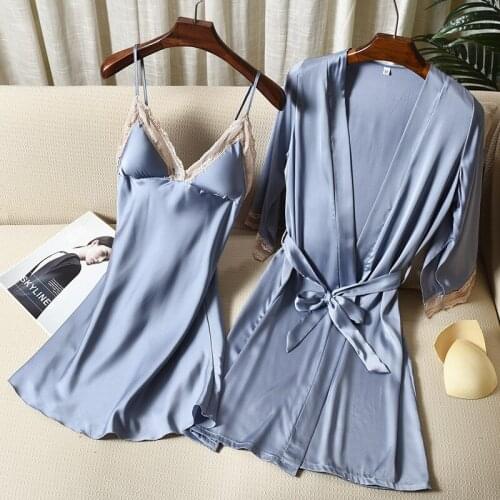 Full Sleeve Loose Women Robe Set Sexy Lace Floral Loungewear Home Dress Bride Dressing Gown 2PCS Rayon Sleepwear M-XXL Nightgown