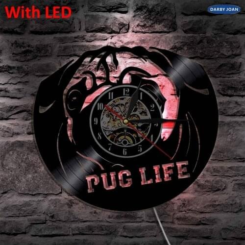 Pet Puppy CD Retro LED Blacklight Pug Life Dog Cute Vintage Vinyl LP Record Wall Light Creative Animal Theme Led Clocks