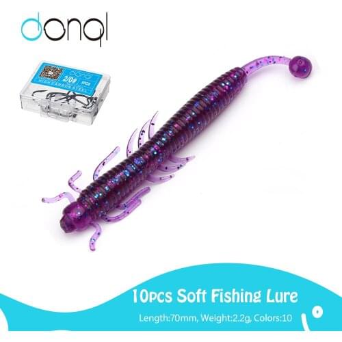 DONQL 10Pcs Fishing Lures Soft Bait 70mm 2.2g Jig Worm Silicone Baits Artificials Fishy Smell Wobblers Swimbait Trout Sea Lures