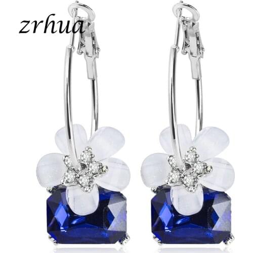 ZRHUA Elegant Vintage 2018 Women Fashion Statement Earring for Wedding Party Christmas Gift wholesale Drop Flower Zircon Brincos