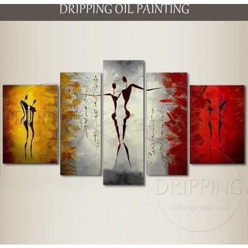 Artist Handmade High Quality 5 Pieces Thick Texture Dancer Portrait Oil Painting Wall Art 5 Panels Abstract Dancer Oil Painting