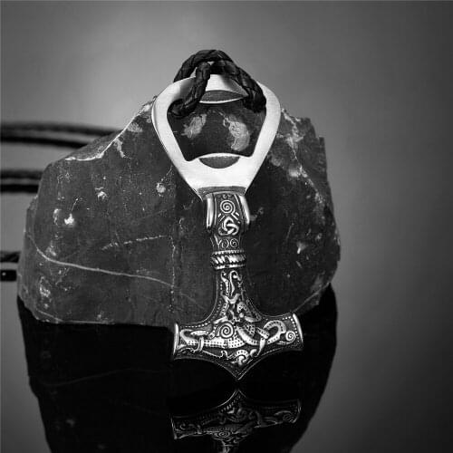KDG Western Cowboy Stainless Steel Odins Hammer Beer Opener Pendant Mens Viking Amulet Necklace Nordic Thors Hammer