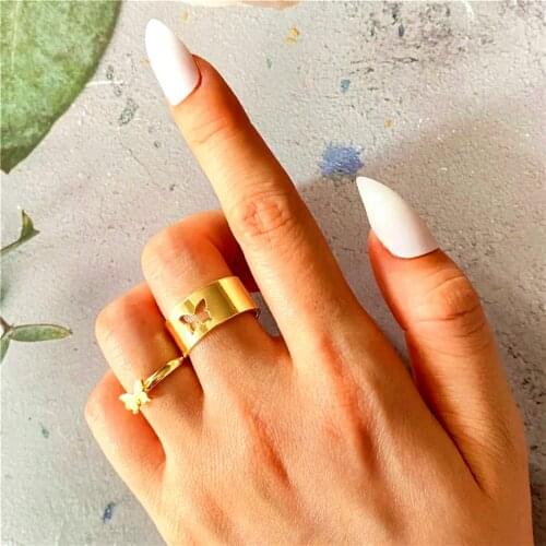 Trendy Gold Butterfly Rings For Women Men Lover Couple Rings Set Friendship Engagement Wedding Open Rings 2021 Jewelry