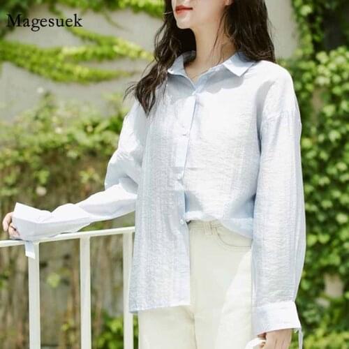 Korean Casual Cardigan Women 2020 White Shirt Fashion Long Sleeve White Blouse Women Elegant Office Blouses Women Blusas 11505