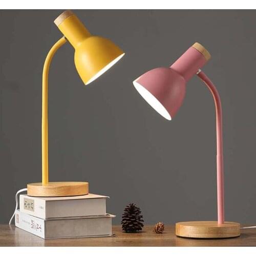 Eye Protection Study Table Lamp Dormitory Student Reading Desk Light Plug-in Wood+Wrought Iron Green/Blue/Pink /Yellow