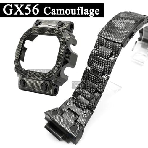 Newest GX56 Camouflage Strap Bezel Case 316 Stainless Steel Watchbands and Bezel for GX56BB GXW-56 Metal Bezel Pro Frame