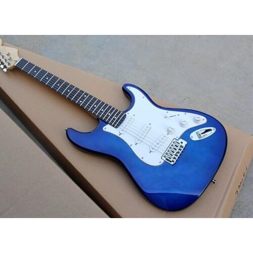 Factory Wholesale Metallic Blue Body Electric Guitar with SSS Pickups,White Pickguard,Rosewood Fretboard,Offer Customized