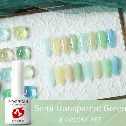 STARRYXIN UV Gel Nail Polish 7.3ML Semi-transparent Opal Jelly Nail Gel Polish Blue Varnish Soak Off UV Led Nail Art Laquer